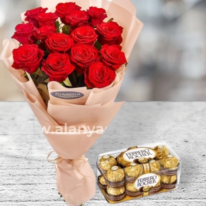  Manavgat Çiçekçi - 15 Gül  ve  Ferrero Rocher